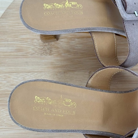 Coach and Four Made in Italy Taupe Suede Buckle Sandal Heels – Size 9 - Picture 7 of 10